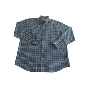 LL Bean Casual Shirt Men's Size L Reg Blue Checkered Long Sleeve Casual Cotton